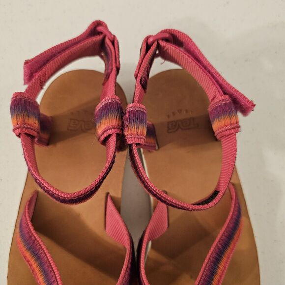 Teva Original Universal Ombre Leather Soled Sandals Size 6 Hot Pink Rainbow - Picture 4 of 7
